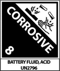 NMC - Corrosive 8 Battery Fluid, Acid Un2796 Shipping Label - 4-3/4" High x 4" Wide - A1 Tooling