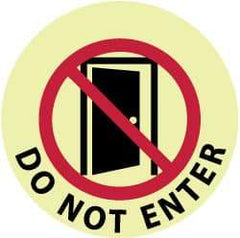 NMC - Do Not Enter, Anti-Skid Polyester Floor Sign - Round, Red & Black on Yellow (Glow), Adhesive Backed, For Security & Admittance - A1 Tooling