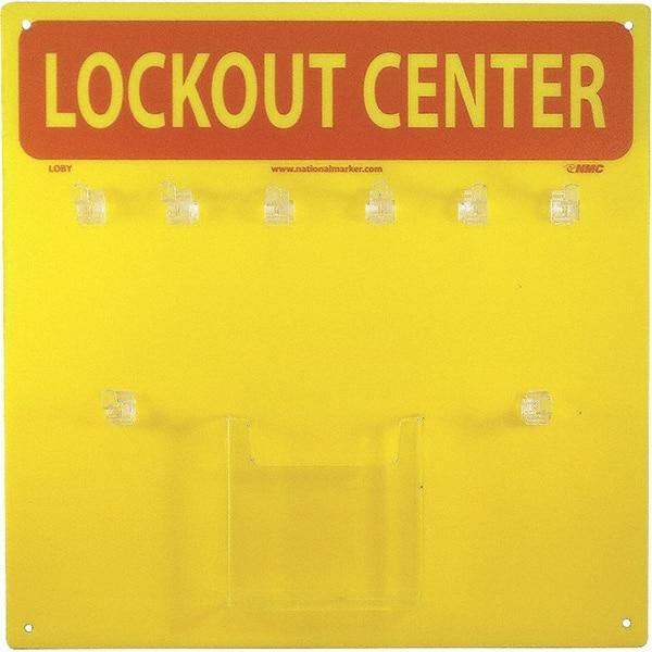 NMC - Empty Plexiglass Tag and Padlock / Hasp Station - 14 Inch Wide x 14 Inch High, Yellow and Yellow on Red - A1 Tooling