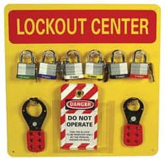 NMC - 10 Piece, Equipped Plexiglass Tag and Padlock / Hasp Station - 14 Inch Wide x 14 Inch High x 1-3/8 Inch Deep, Yellow - A1 Tooling