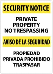 NMC - "Security Notice - Private Property - No Trespassing", 20" Long x 14" Wide, Rigid Plastic Safety Sign - Rectangle, 0.04" Thick, Use for Security & Admittance - A1 Tooling