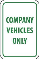 NMC - "Company Vehicles Only", 12" Wide x 18" High, Aluminum Parking Lot Traffic Signs - 0.04" Thick, Green on White, Rectangle, Post Mount - A1 Tooling