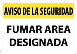 NMC - "Aviso de La Seguridad - Fumar Area Designada", 10" Long x 14" Wide, Aluminum Safety Sign - Rectangle, 0.04" Thick, Use for Smoking Regulations - A1 Tooling