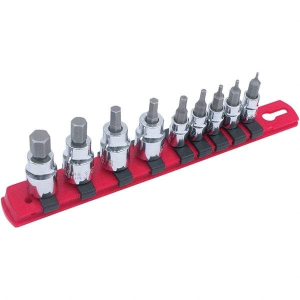 Wiha - 9 Piece 1/4 & 3/8" Drive Hex Bit Socket Set - 1.5 to 10mm Hex, Comes in Rail - A1 Tooling