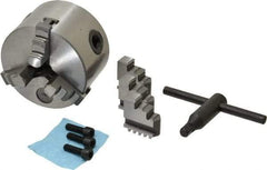 Interstate - 3 Jaws, 3" Diam, Self Centering Manual Lathe Chuck - Plain Back Mount Spindle, 0.6299" Through Hole Diam, 0.003" Axial Runout, Cast Iron - A1 Tooling