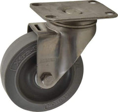 Albion - 4" Diam x 1-1/4" Wide x 5-1/8" OAH Top Plate Mount Swivel Caster - Soft Rubber, 300 Lb Capacity, Delrin Bearing, 2-1/2 x 3-5/8" Plate - A1 Tooling