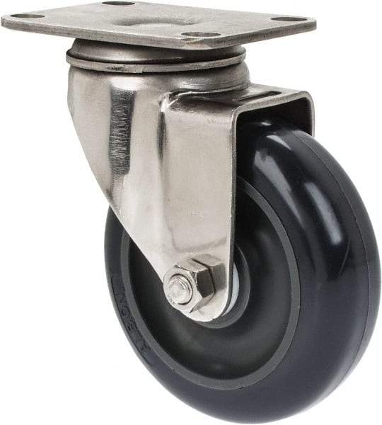 Albion - 4" Diam x 1-1/4" Wide x 5-1/8" OAH Top Plate Mount Swivel Caster - Polyurethane, 350 Lb Capacity, Plain Bearing, 2-1/2 x 3-5/8" Plate - A1 Tooling