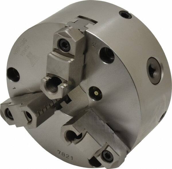 Yuasa - 3 Jaws, 6" Diam, Self Centering Manual Lathe Chuck - Plain Back Mount Spindle, Adjustable, Reversible, 1.7323" Through Hole Diam, 0.0005" Axial Runout, Cast Iron - A1 Tooling