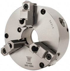 Yuasa - 3 Jaws, 8" Diam, Self Centering Manual Lathe Chuck - Plain Back Mount Spindle, Adjustable, Reversible, 2.4803" Through Hole Diam, 0.0005" Axial Runout, Cast Iron - A1 Tooling