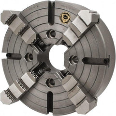 Bison - 4 Jaws, 12" Diam, Independent Manual Lathe Chuck - Plain Back Mount Spindle, Reversible, 1,200 Max RPM, 3.1496" Through Hole Diam, Cast Iron - A1 Tooling