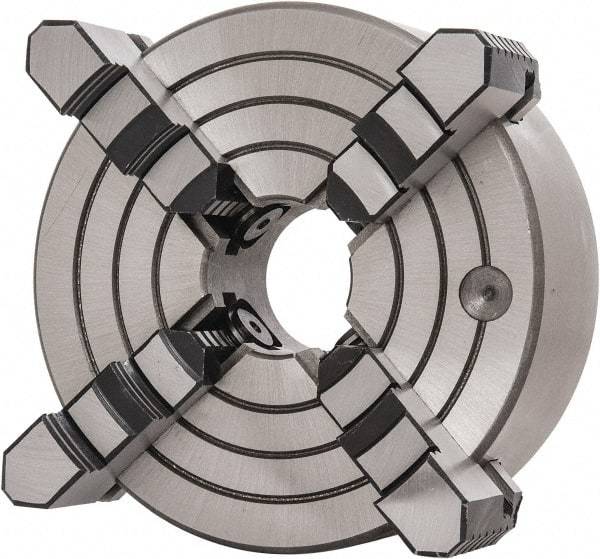 Interstate - 4 Jaws, 8" Diam, Independent Manual Lathe Chuck - D1-5 Mount Spindle, Reversible, 2.165" Through Hole Diam, Cast Iron - A1 Tooling