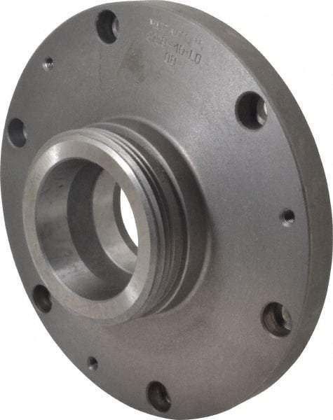 Bison - Adapter Back Plate for 10" Diam Self Centering Lathe Chucks - L-0 Mount, 2.6" Through Hole Diam, 9.88" OD, 0.83" Flange Height, Cast Iron - A1 Tooling