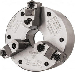 Pratt Burnerd America - 3 Jaws, 6" Diam, Self Centering Manual Lathe Chuck - Plain Back Mount Spindle, Adjustable, Reversible, 4,900 Max RPM, 1.81" Through Hole Diam, Forged Steel - A1 Tooling