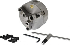 Bison - 3 Jaws, 6" Diam, Self Centering Manual Lathe Chuck - Plain Back Mount Spindle, Reversible, 3,000 Max RPM, 1.6535" Through Hole Diam, 0.0008" Axial Runout, 0.0012" Radial Runout, Cast Iron - A1 Tooling