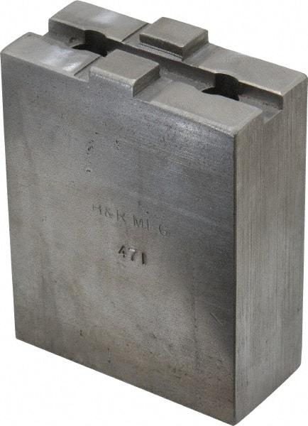 H & R Manufacturing - 5 to 6" Chuck Capacity, Tongue & Groove Attachment, Square Soft Lathe Chuck Jaw - Steel, 1-1/2" Btw Mount Hole Ctrs, 2-5/8" Long x 1-1/4" Wide x 3-3/8" High, 5/16" Groove - A1 Tooling