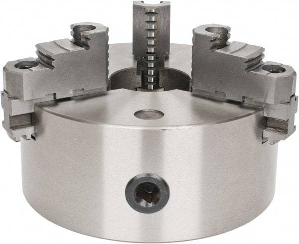 Interstate - 3 Jaws, 8" Diam, Self Centering Manual Lathe Chuck - D1-4 Mount Spindle, Reversible, 1.9685" Through Hole Diam, Cast Iron - A1 Tooling