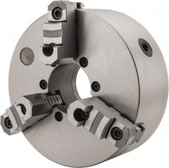 Interstate - 3 Jaws, 10" Diam, Self Centering Manual Lathe Chuck - D1-8 Mount Spindle, Reversible, 2.7559" Through Hole Diam, Cast Iron - A1 Tooling