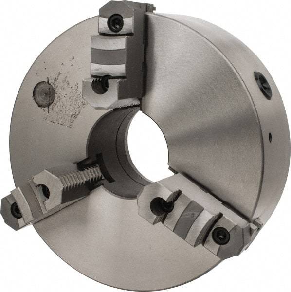 Interstate - 3 Jaws, 12" Diam, Self Centering Manual Lathe Chuck - D1-6 Mount Spindle, Reversible, 3-15/16" Through Hole Diam, Cast Iron - A1 Tooling