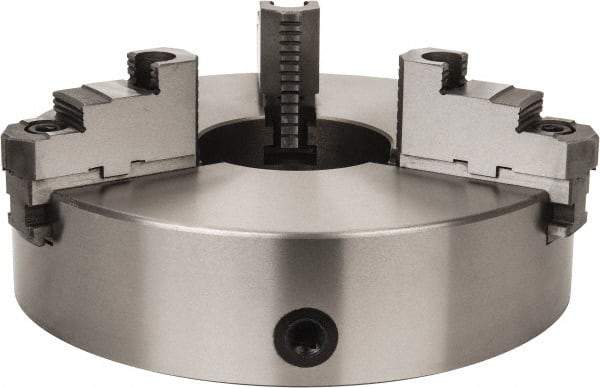 Interstate - 3 Jaws, 15" Diam, Self Centering Manual Lathe Chuck - Plain Back Mount Spindle, Reversible, 5.315" Through Hole Diam, 0.003" Axial Runout, Cast Iron - A1 Tooling