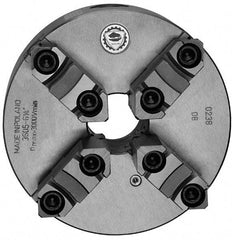 Bison - 4 Jaws, 16" Diam, Self Centering Manual Lathe Chuck - Plain Back Mount Spindle, Reversible, 1,000 Max RPM, 5.3543" Through Hole Diam, 0.0012" Axial Runout, 0.0024" Radial Runout, Cast Iron - A1 Tooling