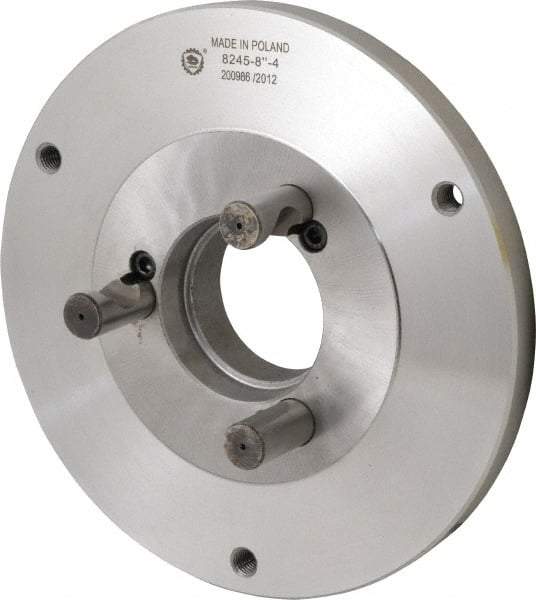 Bison - Adapter Back Plate for 8" Diam Self Centering Lathe Chucks - D1-4 Mount, 2.165" Through Hole Diam, 4.33mm ID, 7.87" OD, 0.63" Flange Height, Steel - A1 Tooling