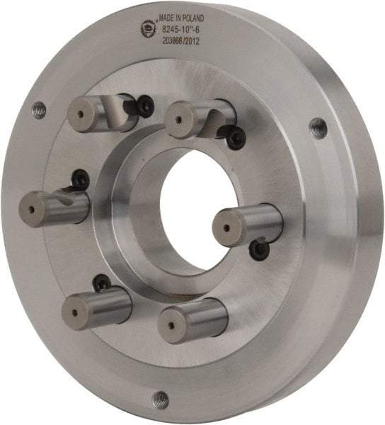 Bison - Adapter Back Plate for 10" Diam Self Centering Lathe Chucks - D1-6 Mount, 2.922" Through Hole Diam, 5.708mm ID, 9.84" OD, 1.34" Flange Height, Steel - A1 Tooling