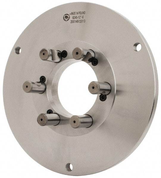 Bison - Adapter Back Plate for 12-1/2" Diam Self Centering Lathe Chucks - D1-6 Mount, 4.055" Through Hole Diam, 7.086mm ID, 12.4" OD, 3/4" Flange Height, Steel - A1 Tooling