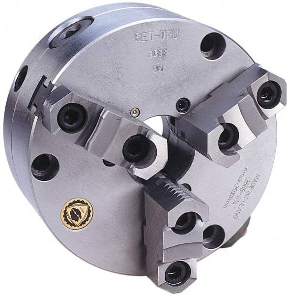 Bison - 3 Jaws, 16" Diam, Self Centering Manual Lathe Chuck - Front Mount, Adjustable, Reversible, 1,800 Max RPM, 5.354" Through Hole Diam, Forged Steel - A1 Tooling