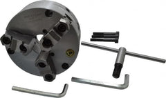 Bison - 3 Jaws, 6" Diam, Self Centering Manual Lathe Chuck - Front Mount, Adjustable, Reversible, 3,500 Max RPM, 1.654" Through Hole Diam, Forged Steel - A1 Tooling