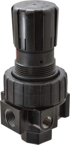 Parker - 1/2 NPT Port, 75 CFM, Zinc Compact Regulator - 2 to 125 psi Range, 250 Max psi Supply Pressure, 1/4" Gauge Port Thread, 2.81" Wide x 6.08" High - A1 Tooling