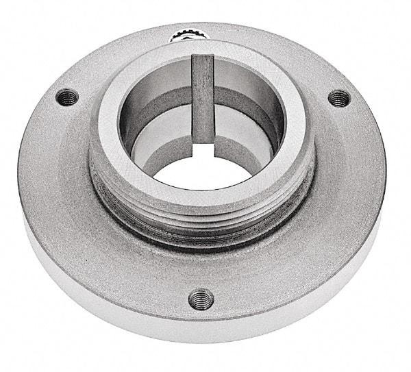 Bison - Adapter Back Plate for 6-1/4" Diam Self Centering Lathe Chucks - L-00 Mount, 2-3/4" Through Hole Diam, 5.51mm ID, 6.3" OD, 0.79" Flange Height, Steel - A1 Tooling