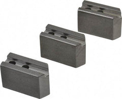 H & R Manufacturing - 5" Chuck Capacity, 1.5mm x 60° Serrated Attachment, Square Soft Lathe Chuck Jaw - 3 Jaws, Steel, 0.708" Btw Mount Hole Ctrs, 2-5/16" Long x 1" Wide x 1-1/2" High, 0.395" Groove, 8mm Fastener - A1 Tooling