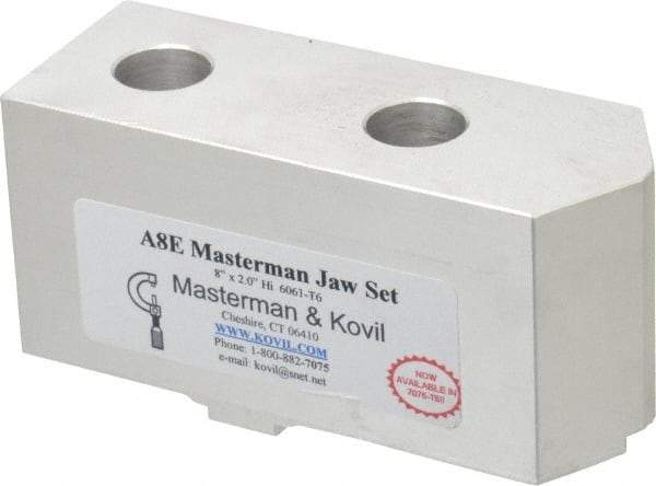 Masterman & Kovil - 8" Chuck Capacity, Tongue & Groove Attachment, Square Soft Lathe Chuck Jaw - 1 Jaw, Aluminum, 1-3/4" Btw Mount Hole Ctrs, 4mm Long x 1-1/2" Wide x 2" High, 5/16" Groove - A1 Tooling