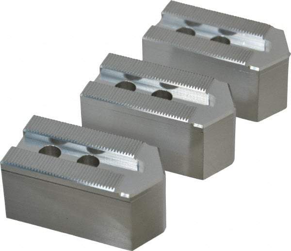 Masterman & Kovil - 6" Chuck Capacity, 1.5mm x 60° Serrated Attachment, Square Soft Lathe Chuck Jaw - 3 Jaws, Aluminum, 0.787" Btw Mount Hole Ctrs, 3mm Long x 1-1/2" Wide x 1-1/2" High, 0.473" Groove, 10mm Fastener - A1 Tooling