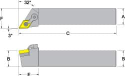 Dorian Tool - MDJN, Right Hand Cut, 3° Lead Angle, 1-1/4" Shank Height x 1-1/4" Shank Width, Negative Rake Indexable Turning Toolholder - 6" OAL, DN..54. Insert Compatibility, Series Multi-Option - A1 Tooling