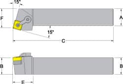 Dorian Tool - MSRN, Right Hand Cut, 15° Lead Angle, 3/4" Shank Height x 3/4" Shank Width, Negative Rake Indexable Turning Toolholder - 4-1/2" OAL, SN..33. Insert Compatibility, Series Multi-Option - A1 Tooling