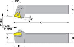 Dorian Tool - MTRN, Left Hand Cut, 15° Lead Angle, 1" Shank Height x 1" Shank Width, Negative Rake Indexable Turning Toolholder - 6" OAL, TN..43. Insert Compatibility, Series Multi-Option - A1 Tooling