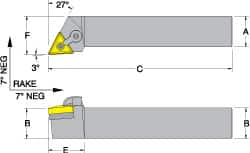 Dorian Tool - MTJN, Right Hand Cut, 3° Lead Angle, 1" Shank Height x 1" Shank Width, Negative Rake Indexable Turning Toolholder - 6" OAL, TN..33. Insert Compatibility, Series Multi-Option - A1 Tooling