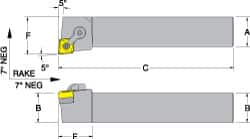 Dorian Tool - MCLN, Right Hand Cut, 5° Lead Angle, 1-1/4" Shank Height x 1-1/4" Shank Width, Negative Rake Indexable Turning Toolholder - 6" OAL, CN..43. Insert Compatibility, Series Multi-Option - A1 Tooling