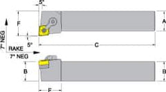 Dorian Tool - MCLN, Left Hand Cut, 5° Lead Angle, 1-1/4" Shank Height x 1-1/4" Shank Width, Negative Rake Indexable Turning Toolholder - 6" OAL, CN..43. Insert Compatibility, Series Multi-Option - A1 Tooling