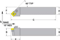 Dorian Tool - MSSN, Right Hand Cut, 45° Lead Angle, 1" Shank Height x 1" Shank Width, Negative Rake Indexable Turning Toolholder - 6" OAL, SN..43. Insert Compatibility, Series Multi-Option - A1 Tooling