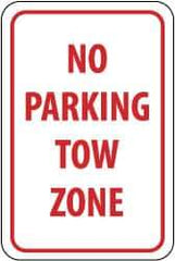 NMC - "No Parking - Tow Zone", 12" Wide x 18" High, Aluminum No Parking & Tow Away Signs - 0.063" Thick, Red on White, Rectangle, Post Mount - A1 Tooling