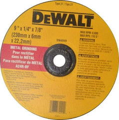 DeWALT - 24 Grit, 9" Wheel Diam, 1/4" Wheel Thickness, 7/8" Arbor Hole, Type 27 Depressed Center Wheel - Aluminum Oxide, R Hardness, 6,600 Max RPM, Compatible with Angle Grinder - A1 Tooling