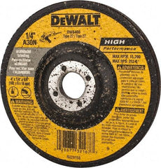 DeWALT - 30 Grit, 4" Wheel Diam, 1/4" Wheel Thickness, 5/8" Arbor Hole, Type 27 Depressed Center Wheel - Aluminum Oxide, N Hardness, 15,200 Max RPM, Compatible with Angle Grinder - A1 Tooling