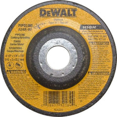 DeWALT - 24 Grit, 4-1/2" Wheel Diam, 1/8" Wheel Thickness, 7/8" Arbor Hole, Type 27 Depressed Center Wheel - Aluminum Oxide, R Hardness, 13,300 Max RPM, Compatible with Angle Grinder - A1 Tooling