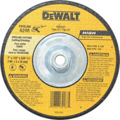 DeWALT - 24 Grit, 7" Wheel Diam, 1/8" Wheel Thickness, Type 27 Depressed Center Wheel - Aluminum Oxide, R Hardness, 8,700 Max RPM, Compatible with Angle Grinder - A1 Tooling