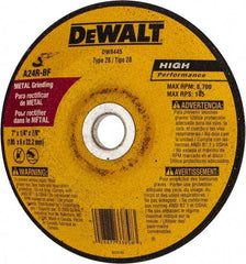 DeWALT - 24 Grit, 7" Wheel Diam, 1/4" Wheel Thickness, 7/8" Arbor Hole, Type 28 Depressed Center Wheel - Aluminum Oxide, R Hardness, 8,700 Max RPM - A1 Tooling