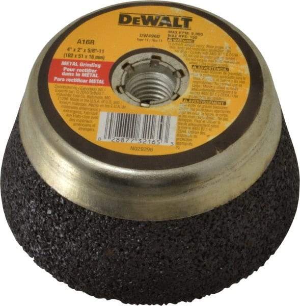 DeWALT - 4" Diam, 2" Overall Thickness, 16 Grit, Type 11 Tool & Cutter Grinding Wheel - Very Coarse Grade, Aluminum Oxide, R Hardness, 9,000 RPM - A1 Tooling