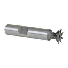 Keo - 1/2" Diam x 1/8" Width of Cut, 45° Included Angle, High Speed Steel Dovetail Cutter - 3/8" Shank Diam, 2" Shank Length, 2-1/8" Overall Length, Weldon Flat, Uncoated - A1 Tooling