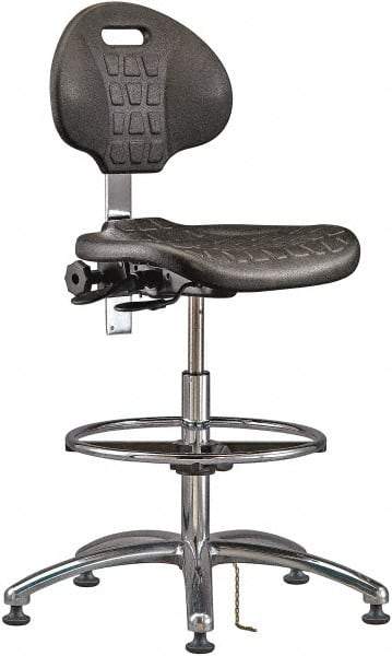 Bevco - 20-1/2 to 30-1/2" High Adjustable Height Swivel Stool - 27" Wide x 27" Deep, ESD Polyurethane Seat, Black - A1 Tooling